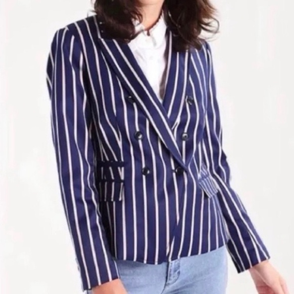 Banana Republic Navy and White Striped Blazer